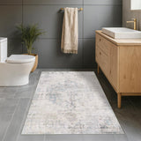 Neutral Living Room Rug - 10x14 Farmhouse Beige Brown Large Area Rug for Dining Room, Bedroom, Low Pile Lightweight Washable