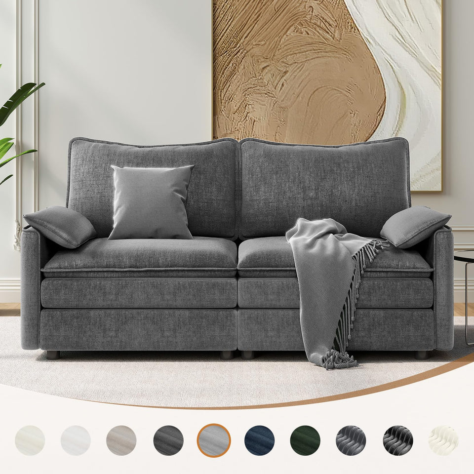 Vesgantti 142" U Shaped Sectional Couch, Comfy Cloud Modular Sectional Sofa with 2 Ottoman Deep Seat Chenille Modern Cloud Sofa, Modular Sofas for Living Room, Bedroom and Apartment, Beige