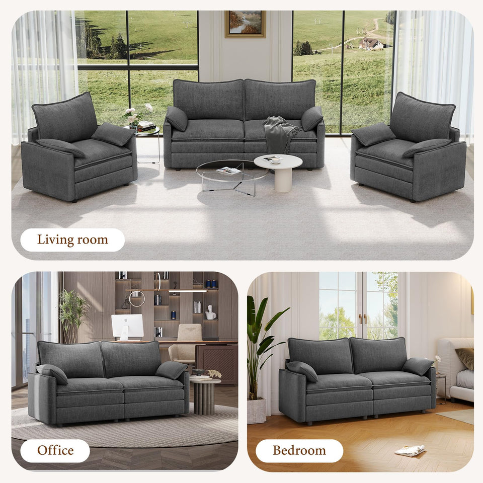 Vesgantti 142" U Shaped Sectional Couch, Comfy Cloud Modular Sectional Sofa with 2 Ottoman Deep Seat Chenille Modern Cloud Sofa, Modular Sofas for Living Room, Bedroom and Apartment, Beige