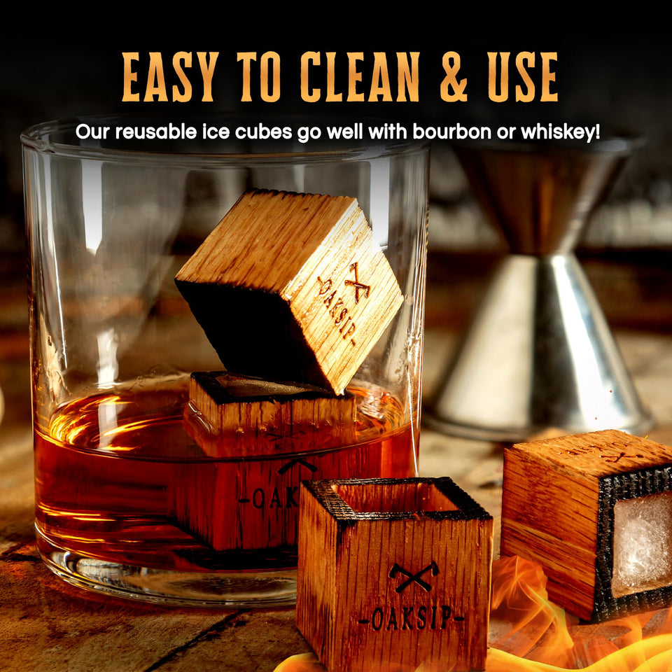 Oaksip The Original Charred Wooden Bourbon Drinking Glass | Charred Old Fashioned Glass | Bourbon Gifts for Men, Dad, or Brother | Whiskey Gifts