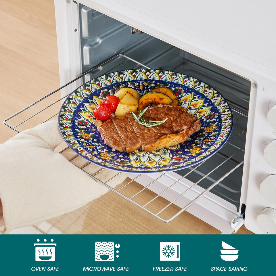 vancasso 24 Pieces Dinnerware Sets, Plates and Bowls Set, Porcelain Dishes Set for 6, Microwave and Dishwasher Safe, Scratch Resistant, Bohemian Style Dining Ware Service for 6, Series SIMI