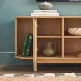 Walker Edison Chloe Curved Reeded TV Stand, Sliding Doors, 65 Inch, 60 inch, Mocha