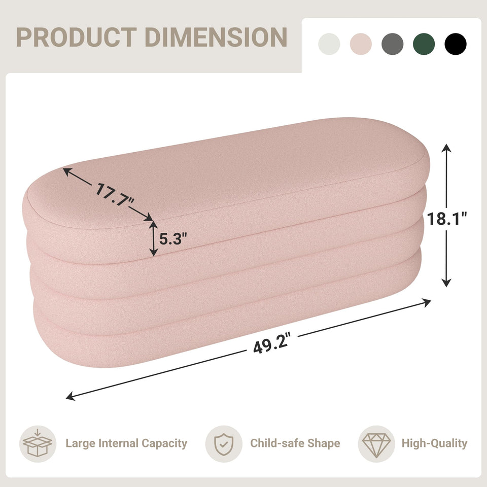 Busaurus Storage Ottoman Bench 49.2 Inch Upholstered Fabric Storage Bench for Bedroom End of Bed Aesthetic Large Oval Ottoman for Living Room Entryway (Ivory)