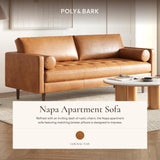 POLY & BARK Napa 72" Apartment Sofa – Italian-Tanned Full-Grain Pure-Aniline or Semi-Aniline Leather, Feather-Down Cushioning, Kiln-Dried Solid Wood Frame, Walnut Legs - Cognac Tan