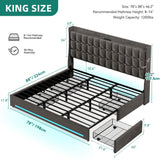 YITAHOME King Size Bed Frame with 4 Drawers and RGB LED Lights, Velvet Upholstered Platform Bed with Charging Station and Storage Headboard, No Box Spring Needed, Easy Assembly, Noise-Free, Black