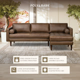 POLY & BARK Napa 72" Apartment Sofa – Italian-Tanned Full-Grain Pure-Aniline or Semi-Aniline Leather, Feather-Down Cushioning, Kiln-Dried Solid Wood Frame, Walnut Legs - Cognac Tan