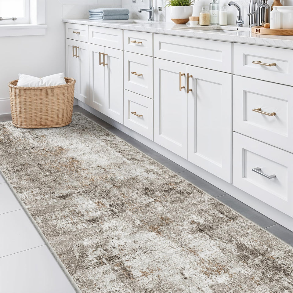 12x15 Area Rug for Living Room – Large Modern Neutral Abstract Thin Washable Carpet, Soft Low Pile Non-Slip Stain-Resistant for Bedroom Dining Room Home Office (Beige Grey)