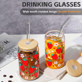 DWTS DANWEITESI Glass Cups with Lids and Straws 4 pcs,16oz Drinking Glasses Set for Coffee Bar Accessories,Iced Coffee Cups with Lids,Matcha Cup Glass Tumbler Reusable for Gifts