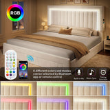 YITAHOME King Size Bed Frame with Adjustable Headboard, 4 Storage Drawers and RGB LED Lights, Velvet Upholstered Platform Bed with USB Ports, No Box Spring Needed, Fast Assembly, Noise-Free, Black