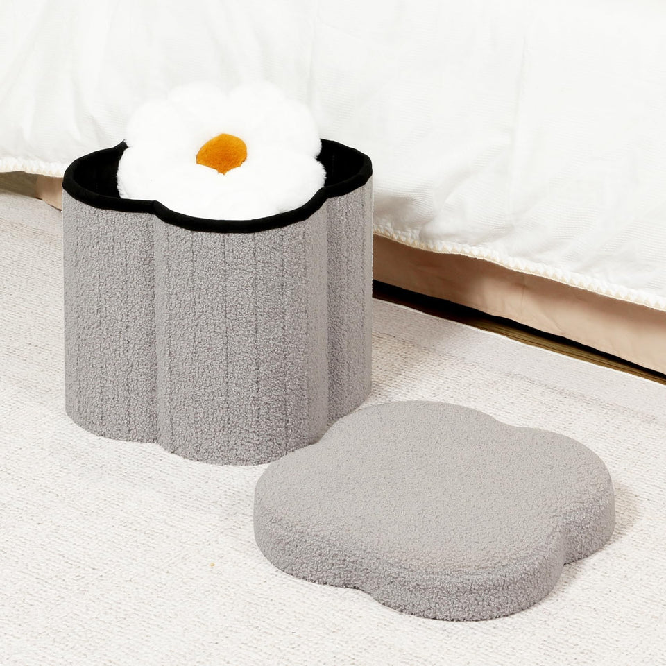B FSOBEIIALEO Storage Ottoman Cube, Flowers Shaped Ottomans with Storage Foot Stool Footrest for Lving Room, Boucle Ottoman Seat for Dorm Room,Faux Teddy Fur, Cream White 12.6"x12.6"x12.6"