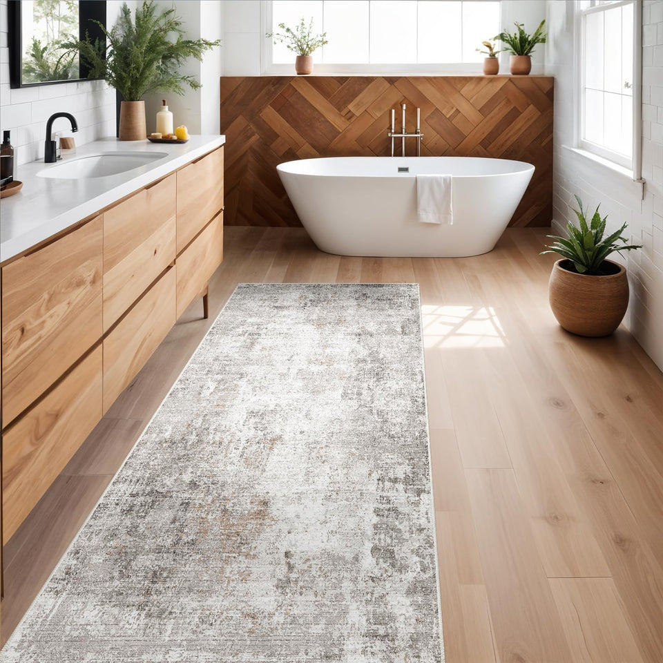 12x15 Area Rug for Living Room – Large Modern Neutral Abstract Thin Washable Carpet, Soft Low Pile Non-Slip Stain-Resistant for Bedroom Dining Room Home Office (Beige Grey)