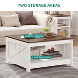 YITAHOME Coffee Table Farmhouse Coffee Table with Storage Rustic Wood Cocktail Table, Square Coffee Tables for Living Meeting Room with Half Open Storage Compartment, Grey Wash
