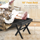 LUE BONA Square Linen Makeup Stool, Metal X Legs, Small Ottoman Stool Chair for Vanity, Modern Padded Seat Foot Rest for Makeup Room, Bathroom