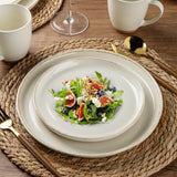 AmorArc Ceramic Dinnerware Sets for 8, 24 Pieces Handpainted Plates and Bowls Set with Rustic Terracotta Underside, Scratch Resistant Stoneware Dishes Set, Dishwasher & Microwave Safe, Light Beige