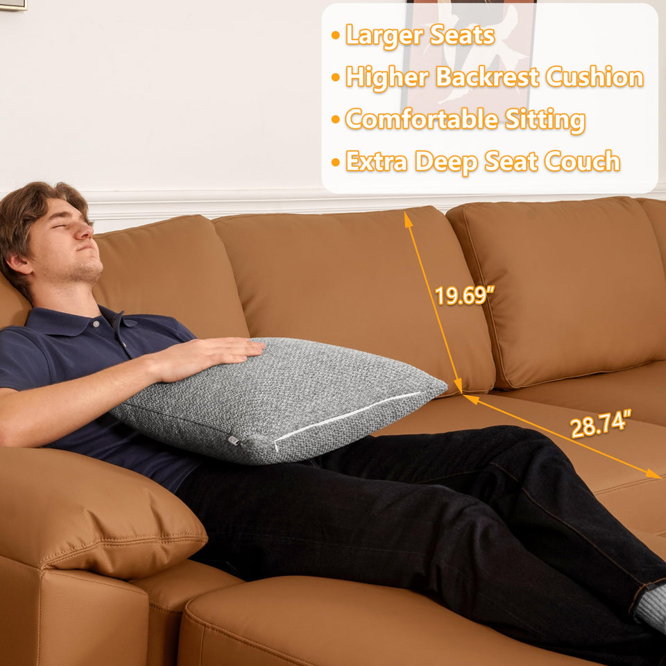 EASE MOOSE Leather Sectional Couch, Oversized Modular Sectional Sofas, Wide Deep Seat Modular Couch, Scratch Resistant Faux Leather Material, L Shaped Sofa for Big Spaces,Beige