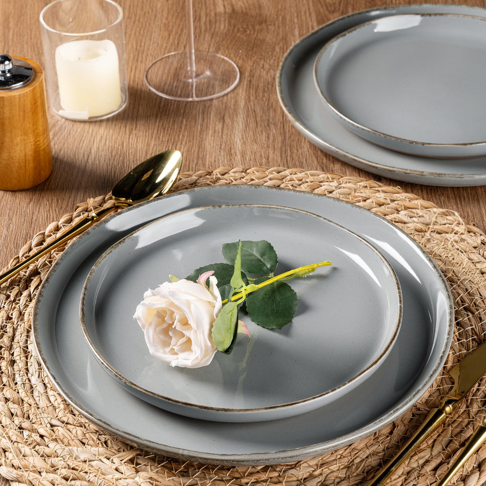 AmorArc Ceramic Dinnerware Sets for 8, 24 Pieces Handpainted Plates and Bowls Set with Rustic Terracotta Underside, Scratch Resistant Stoneware Dishes Set, Dishwasher & Microwave Safe, Light Beige