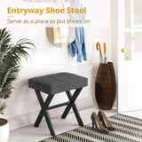 LUE BONA Square Linen Makeup Stool, Metal X Legs, Small Ottoman Stool Chair for Vanity, Modern Padded Seat Foot Rest for Makeup Room, Bathroom