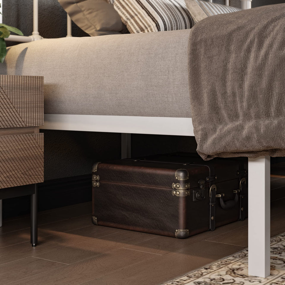 Allewie King Size Metal Platform Bed Frame with Victorian Style Wrought Iron-Art Headboard/Footboard, No Box Spring Required, Black