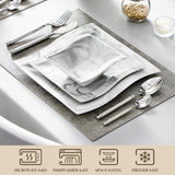 MALACASA Ivory White Dinnerware Sets, 30-Piece Porcelain Plates and Bowls Sets, Modern Dish Set for 6, Square Plates Dinnerware Set Kitchen Dishware Sets, Microwave and Dishwasher Safe, Series Flora