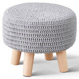 Wimarsbon Pouf Ottoman, 100% Cotton Knitted Boho Footstool, Round Footrest with Non-Skid Wood Legs, Home Décor Handmade Pouffe, Leisure Floor Step Stool for Living Room (Beige)