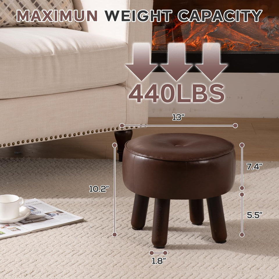 oakvivo 13in Small Foot Stool Ottoman, Round Faux Leather Foot Rest for Couch, Under Desk Pouf Footstool Footrest with Non-Skid Rubber Legs for Ling Room, Bedroom, 13''L x 13''W x 10.2''H, Green