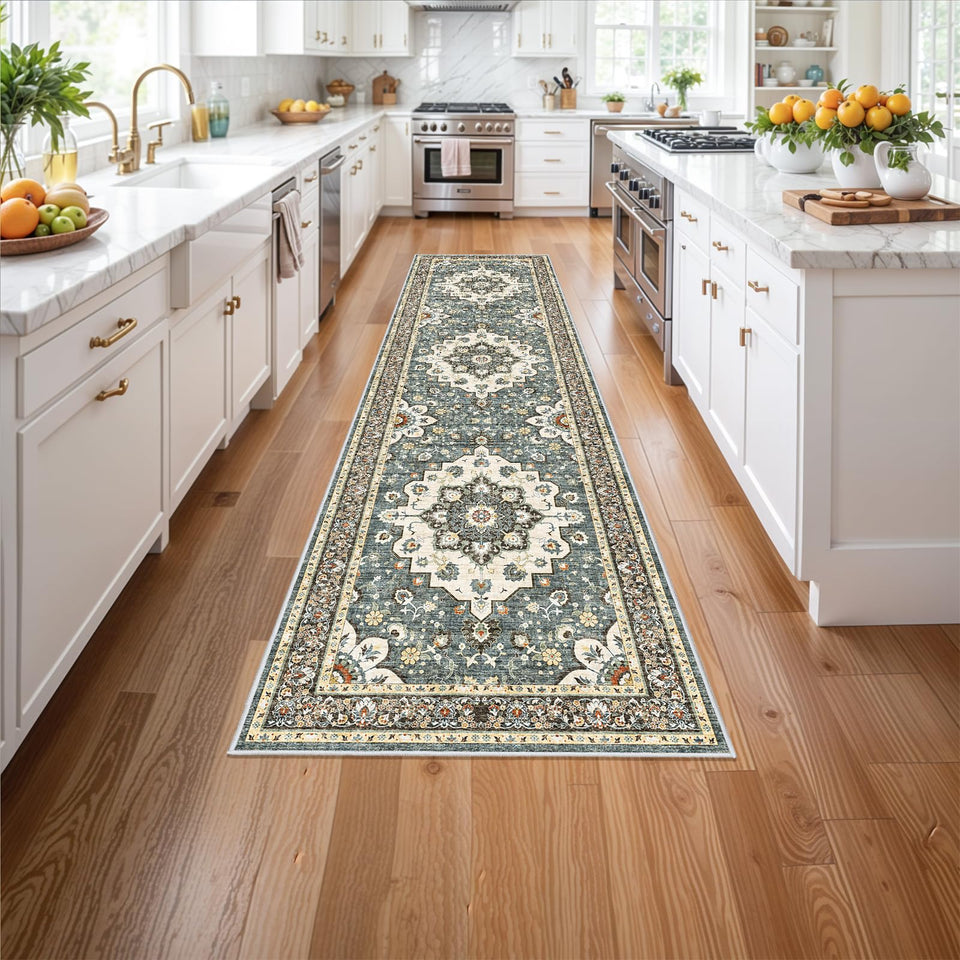 TOPRUUG Washable Oriental Area Rug - 12x15 Rugs for Living Room Soft Carpet for Bedroom Waterproof Floral Distressed Indoor Stain Resistant Non-Shedding Floor Carpets (Green, 12x15)