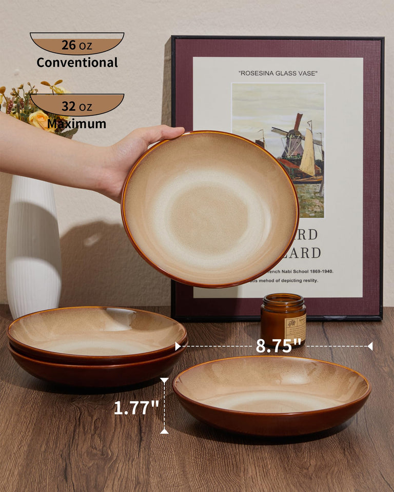 Pokini 24 Piece Dinnerware Sets for 8, Modern Stoneware Plates and Bowls Setst, Perfect for Family Gatherings & Holiday Celebrations, Easy Cleaning Dishes Set, Stack Compactly Dishware, Brown Green