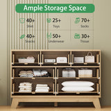 Fluted Dresser for Bedroom with 9 Drawers, 57" Wide Modern Chest of Drawers with Metal Handle, Wooden Dresser TV Stand, Wood Closet Clothes Storage Organizer for Living Room, Hallway, Natural Oak