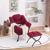 Welnow Lazy Chair with Ottoman, Modern Lounge Accent Chair with Armrests and a Side Pocket, Leisure Sofa Armchair, Reading Armchair with Footrest for Small Space, Dark Grey