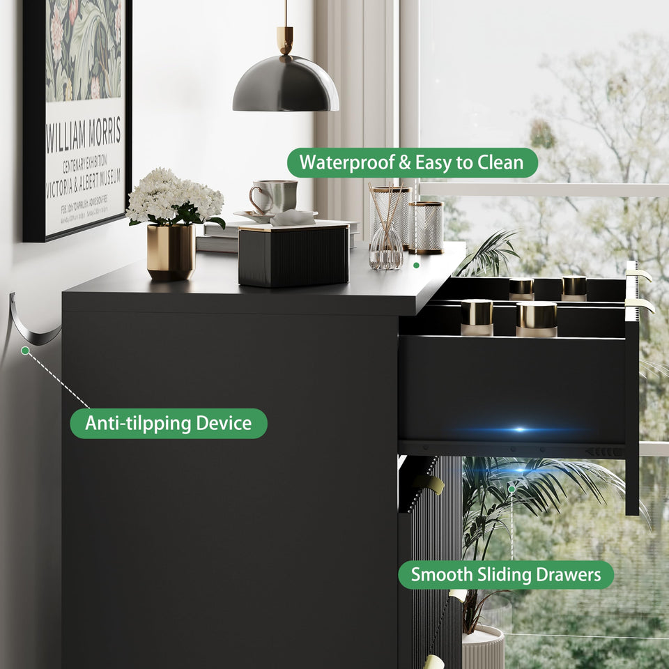 Fluted Dresser for Bedroom with 9 Drawers, 57" Wide Modern Chest of Drawers with Metal Handle, Wooden Dresser TV Stand, Wood Closet Clothes Storage Organizer for Living Room, Hallway, Natural Oak