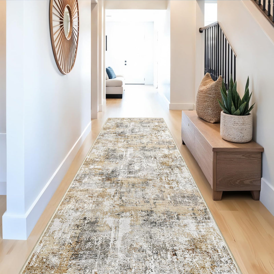 12x15 Area Rug for Living Room – Large Modern Neutral Abstract Thin Washable Carpet, Soft Low Pile Non-Slip Stain-Resistant for Bedroom Dining Room Home Office (Beige Grey)