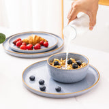 GBHOME Ceramic Dinnerware Sets for 8, 24 Pieces Stoneware Plates and Bowls Sets, Scratch Resistant Dishes, Dishwasher & Microwave Safe, Reactive Glaze-Green Wheat