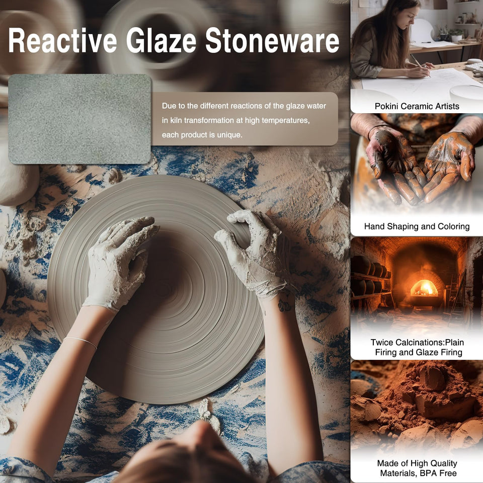 Pokini 24 Piece Dinnerware Sets for 8, Modern Stoneware Plates and Bowls Setst, Perfect for Family Gatherings & Holiday Celebrations, Easy Cleaning Dishes Set, Stack Compactly Dishware, Brown Green