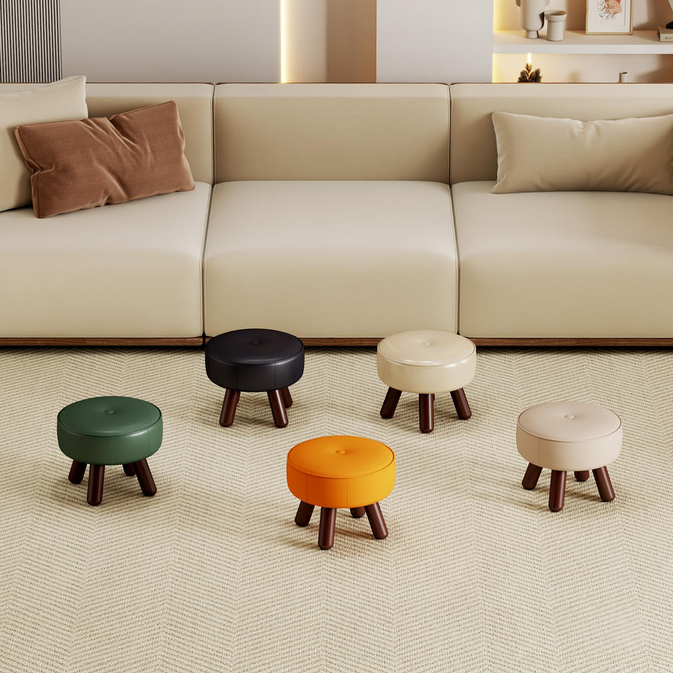 oakvivo 13in Small Foot Stool Ottoman, Round Faux Leather Foot Rest for Couch, Under Desk Pouf Footstool Footrest with Non-Skid Rubber Legs for Ling Room, Bedroom, 13''L x 13''W x 10.2''H, Green