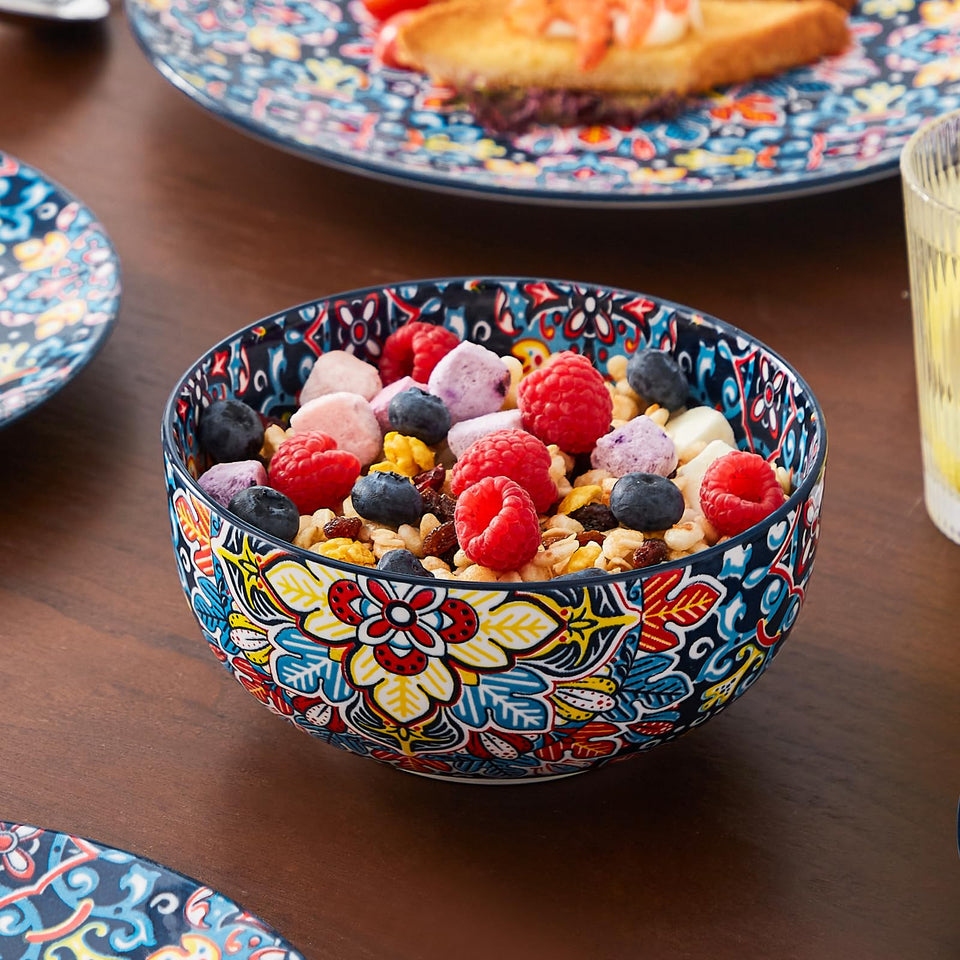 vancasso 24 Pieces Dinnerware Sets, Plates and Bowls Set, Porcelain Dishes Set for 6, Microwave and Dishwasher Safe, Scratch Resistant, Bohemian Style Dining Ware Service for 6, Series SIMI