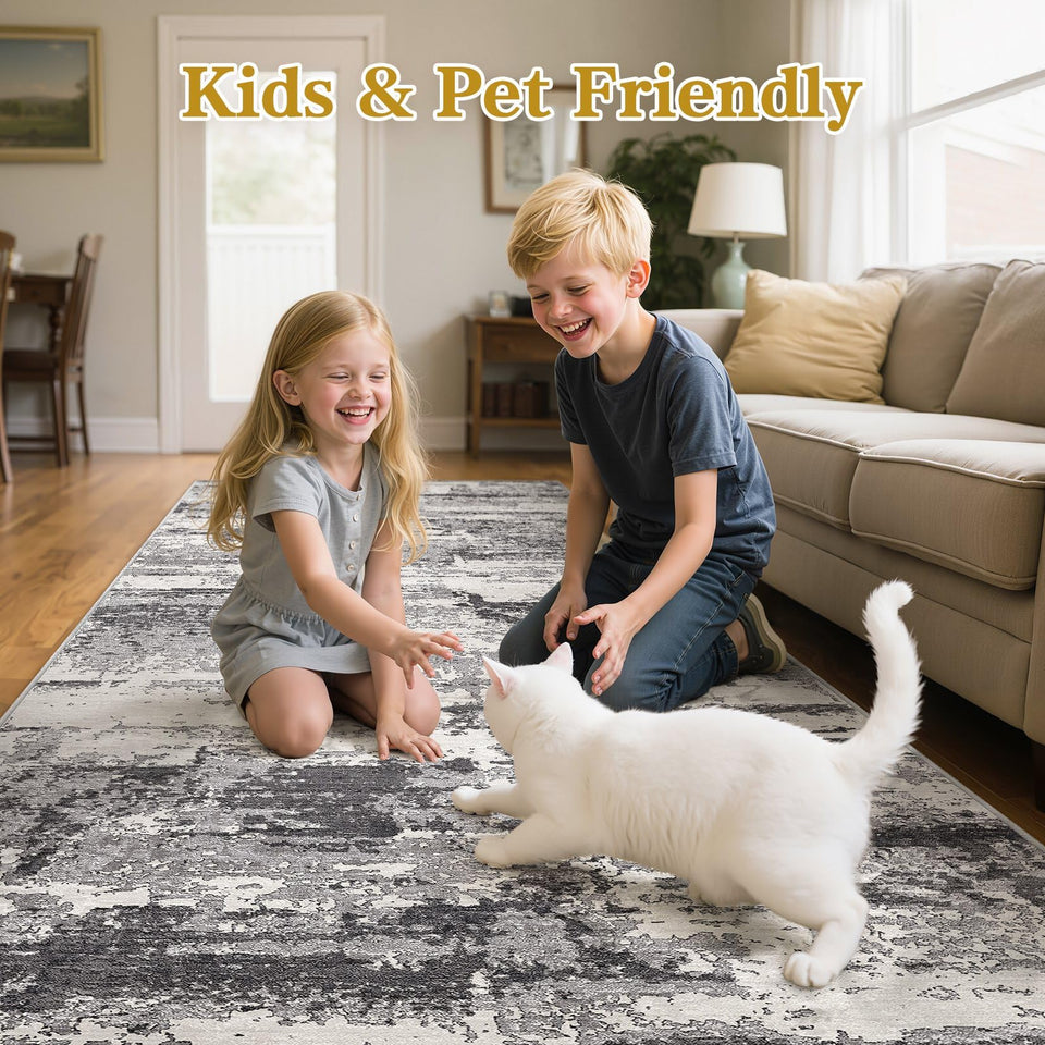 Area Rugs for Living Room: 12x15 Abstract Washable Rug Modern Neutral Large Soft Stain Resistant Non-Slip Backing Machine Table for Bedroom Dining Room Indoor Home Office Carpet - Gold Brown