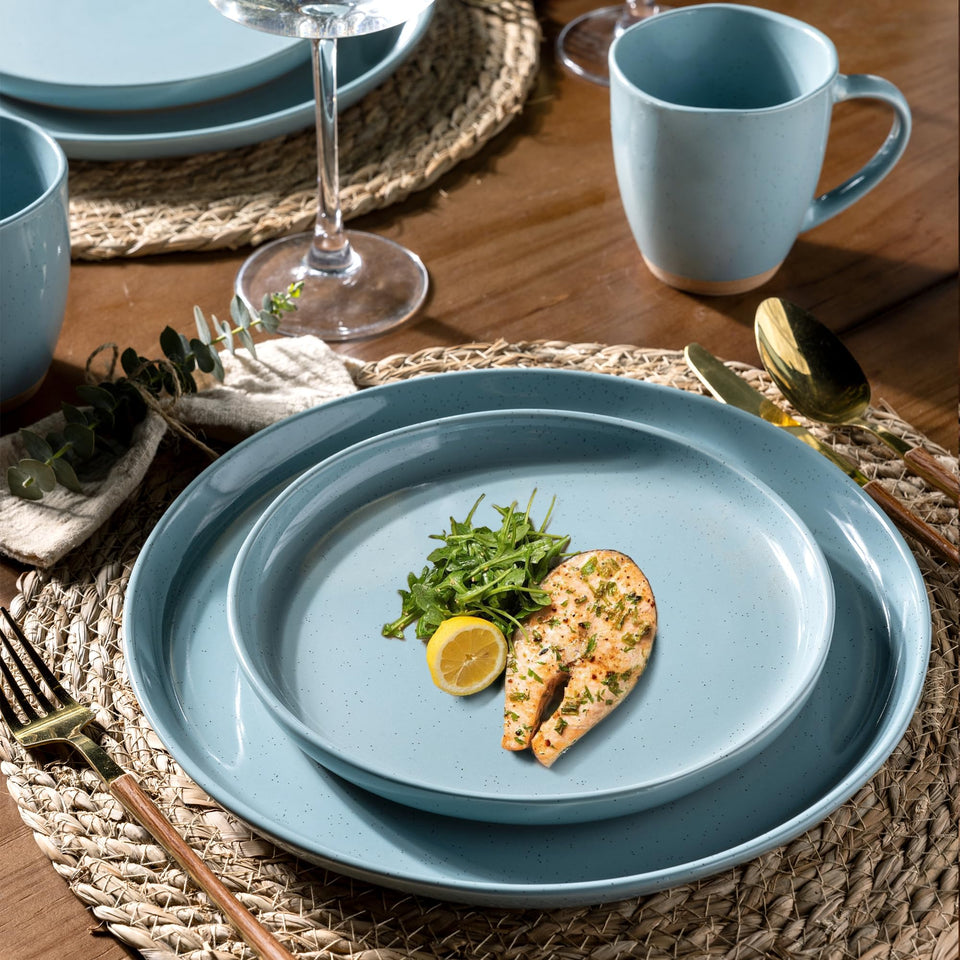 AmorArc Ceramic Dinnerware Sets for 8, 24 Pieces Handpainted Plates and Bowls Set with Rustic Terracotta Underside, Scratch Resistant Stoneware Dishes Set, Dishwasher & Microwave Safe, Light Beige