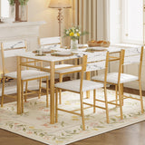 IRONCK Dining Table Set for 4, Wood Kitchen Table with Upholstered Chairs for Kitchen Room and Small Spaces, Rustic Brown