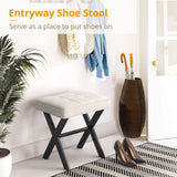 LUE BONA Square Linen Makeup Stool, Metal X Legs, Small Ottoman Stool Chair for Vanity, Modern Padded Seat Foot Rest for Makeup Room, Bathroom