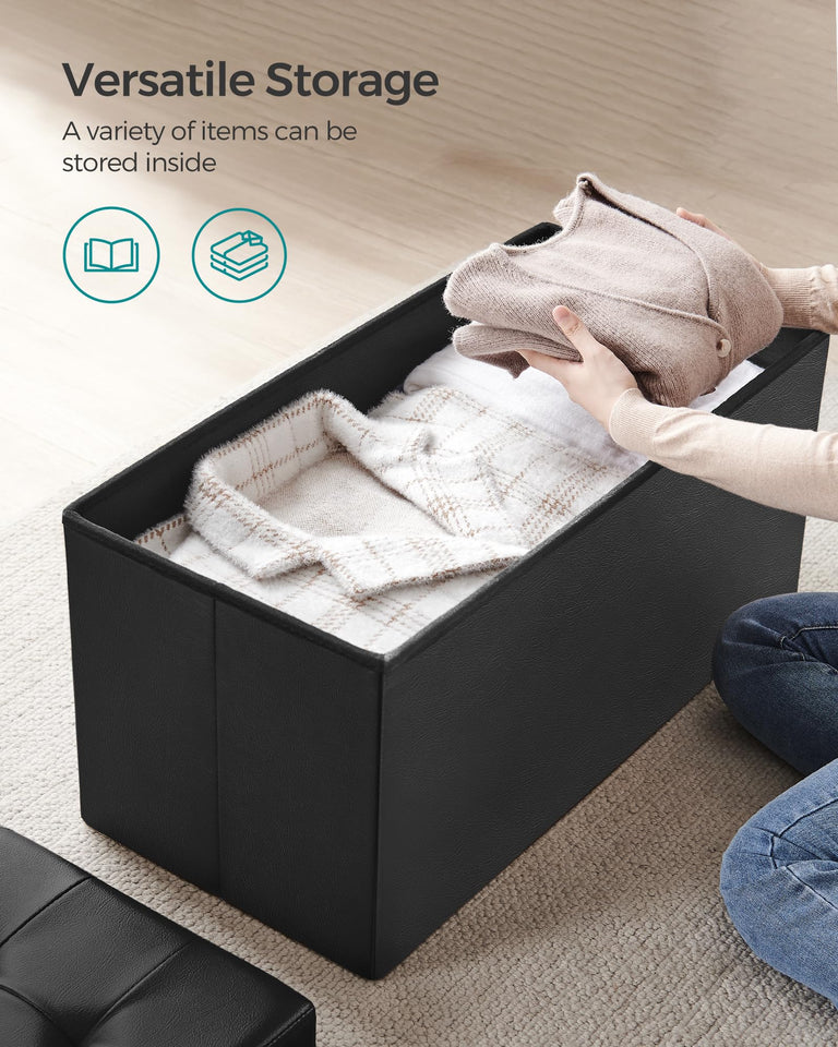 SONGMICS MAZIE Collection - 30 Inches Storage Ottoman Bench with Flipping Lid, Storage Chest Footstool, Load 660 lb, for Entryway, Living Room, Bedroom, Synthetic Leather, Black ULSF45BK
