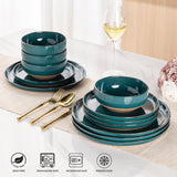 AmorArc Ceramic Dinnerware Sets for 8, 24 Pieces Handpainted Plates and Bowls Set with Rustic Terracotta Underside, Scratch Resistant Stoneware Dishes Set, Dishwasher & Microwave Safe, Light Beige