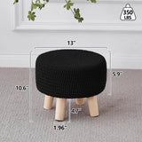 Wimarsbon Pouf Ottoman, 100% Cotton Knitted Boho Footstool, Round Footrest with Non-Skid Wood Legs, Home Décor Handmade Pouffe, Leisure Floor Step Stool for Living Room (Beige)