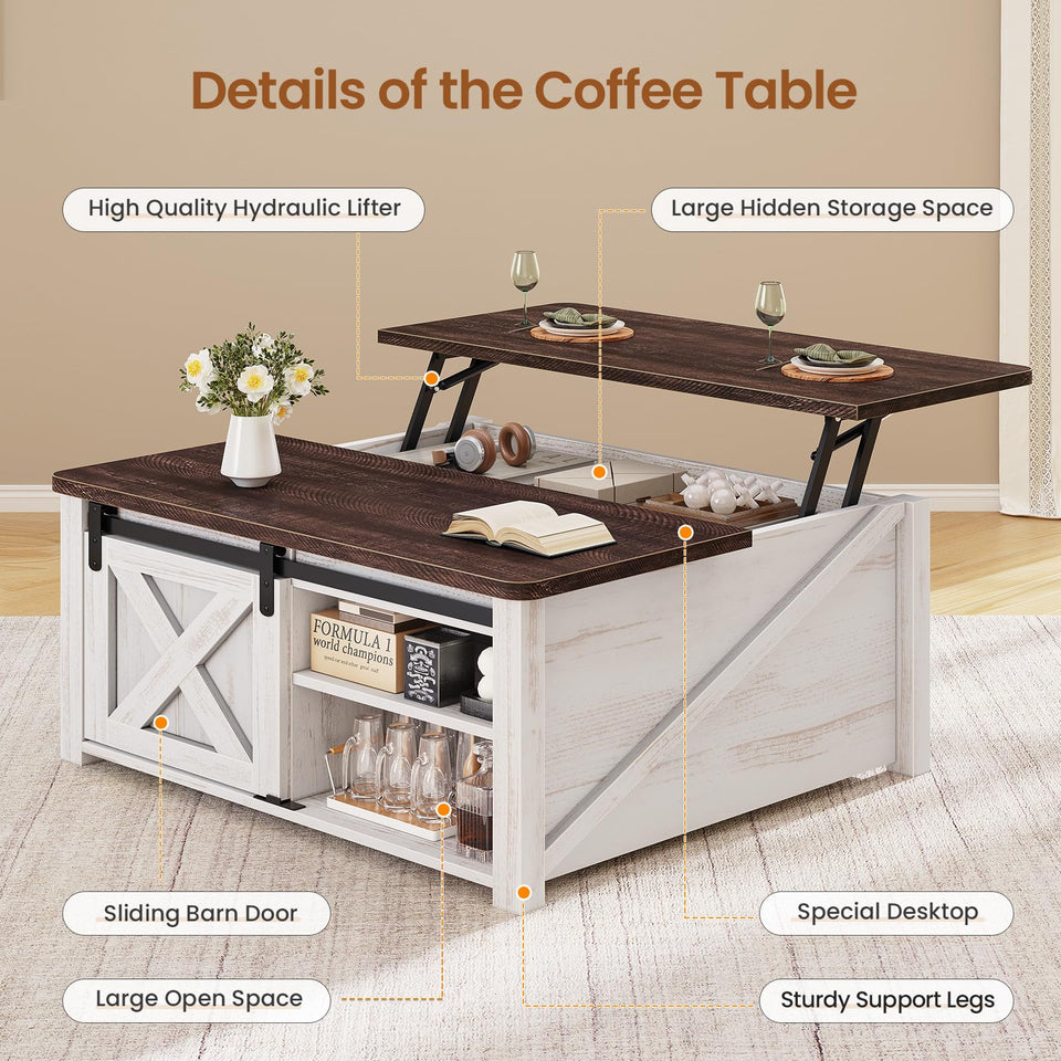 SEDETA 31.5" Lift Top Coffee Table with Storage, Square Coffee Tables for Living Room, Farmhouse Coffee Table with Large Hidden Storage Compartment and Adjustable Shelves, Black