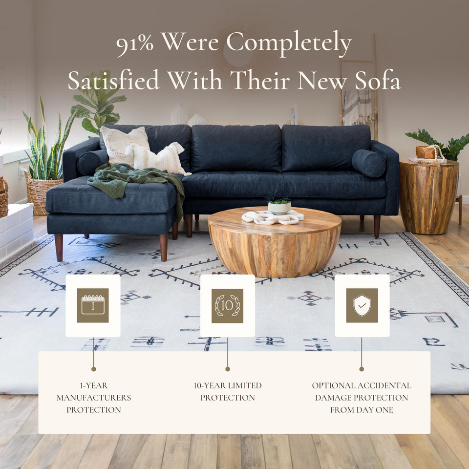 POLY & BARK Napa 72" Apartment Sofa – Italian-Tanned Full-Grain Pure-Aniline or Semi-Aniline Leather, Feather-Down Cushioning, Kiln-Dried Solid Wood Frame, Walnut Legs - Cognac Tan