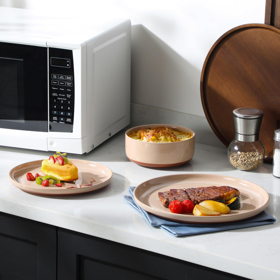 MALACASA Plates and Bowls Sets, 24 Pieces Modern Ceramic Dinnerware Set for 8 Kitchen Stoneware Dishes Dishware Set Microwave and Dishwasher Safe, White, Series TARA