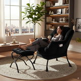 LITA Lazy Chair with Ottoman, Modern Accent Leisure Upholstered Lazy Sofa Armchair, Contemporary Lounge Reading Chair with Armrests and a Side Pocket for Living Room, Bedroom & Small Space, Dark Grey