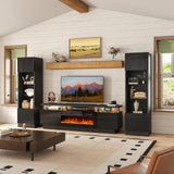 OneBlis 70" TV Stand for Living Room, Modern Entertainment Center & Media Console, Fits TVs up to 80", Storage Cabinet with Shelves, 36" Electric Fireplace with LED Flame (All Black)