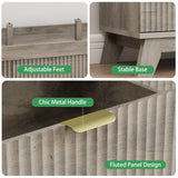 Fluted Dresser for Bedroom with 9 Drawers, 57" Wide Modern Chest of Drawers with Metal Handle, Wooden Dresser TV Stand, Wood Closet Clothes Storage Organizer for Living Room, Hallway, Natural Oak