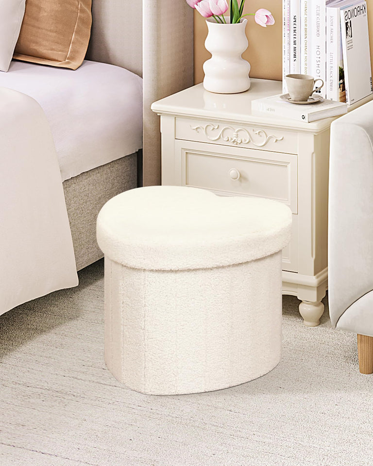 B FSOBEIIALEO Storage Ottoman Cube, Flowers Shaped Ottomans with Storage Foot Stool Footrest for Lving Room, Boucle Ottoman Seat for Dorm Room,Faux Teddy Fur, Cream White 12.6"x12.6"x12.6"