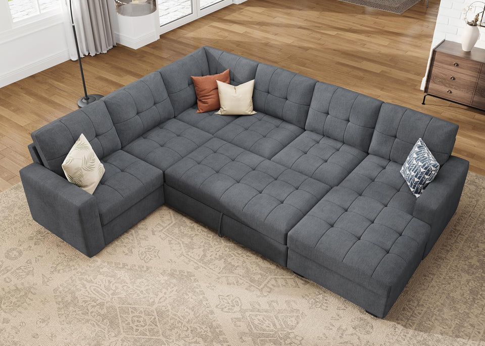 HONBAY Sectional Sleeper Sofa Pull Out Bed with Storage Chaise, Sectional Sofa Couch, Sleeper Couch Bed for Living Room, Dark Grey